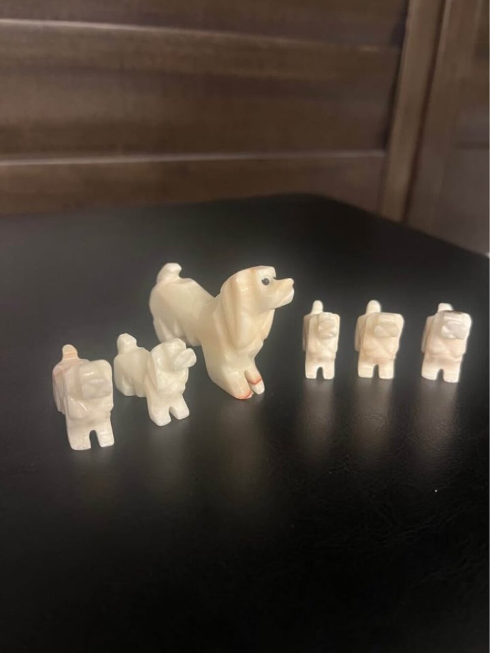 Carved Stone Dog Figurines Set Of 6